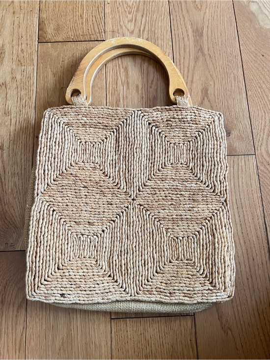Made in Hong Kong Handbags - Woven Natural Straw Tote with Wooden Handles